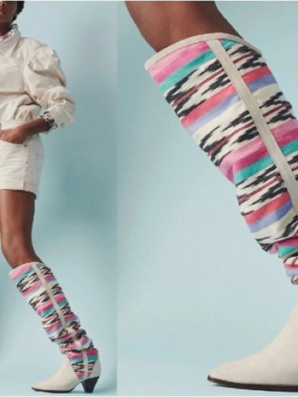 ISABEL MARANT Over-the-Knee Lorey Boot in Multicolor & Ecru